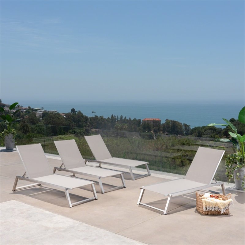 Afuera Living Outdoor Aluminum Chaise Lounge in Gray (Set of 4)