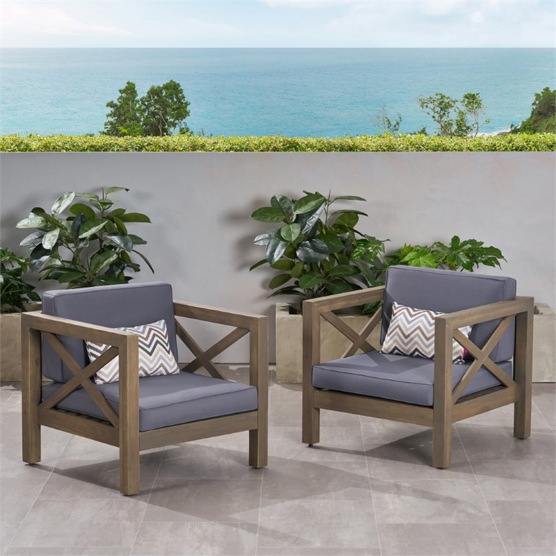 Afuera Living Outdoor Acacia Wood Club Chair in Dark Gray (Set of 2)