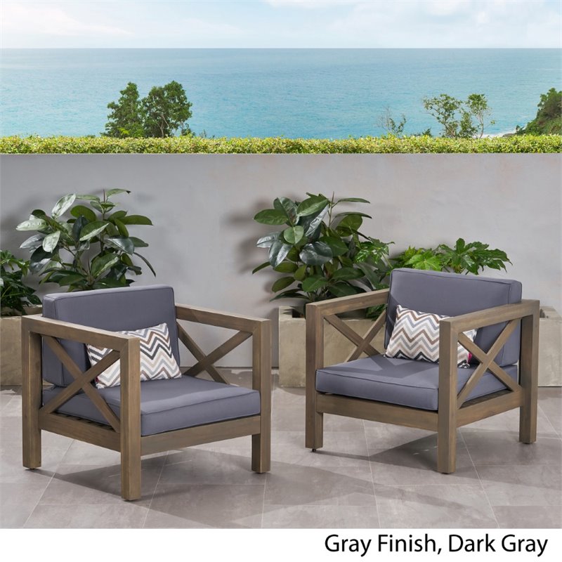 Afuera Living Outdoor Acacia Wood Club Chair in Dark Gray (Set of 2)