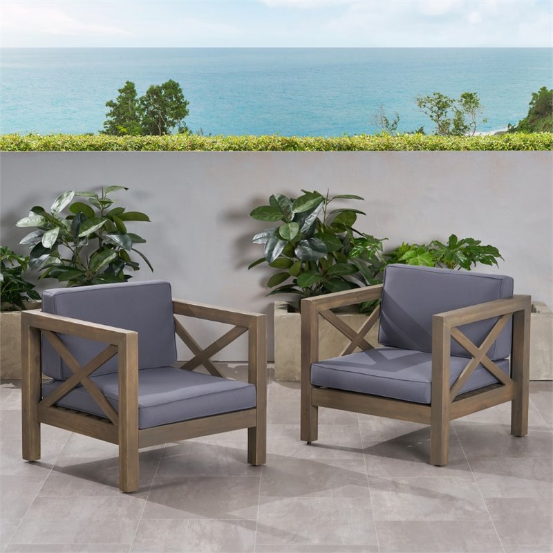 Afuera Living Outdoor Acacia Wood Club Chair in Dark Gray (Set of 2)