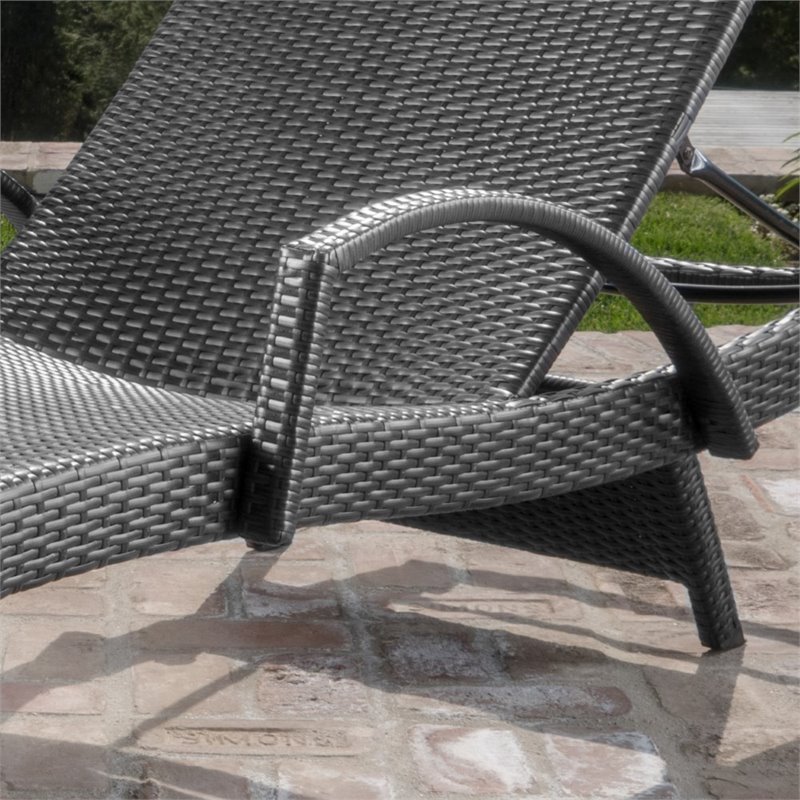 Afuera Living Outdoor Wicker Arm Chaise Lounge in Charcoal (Set of 2)
