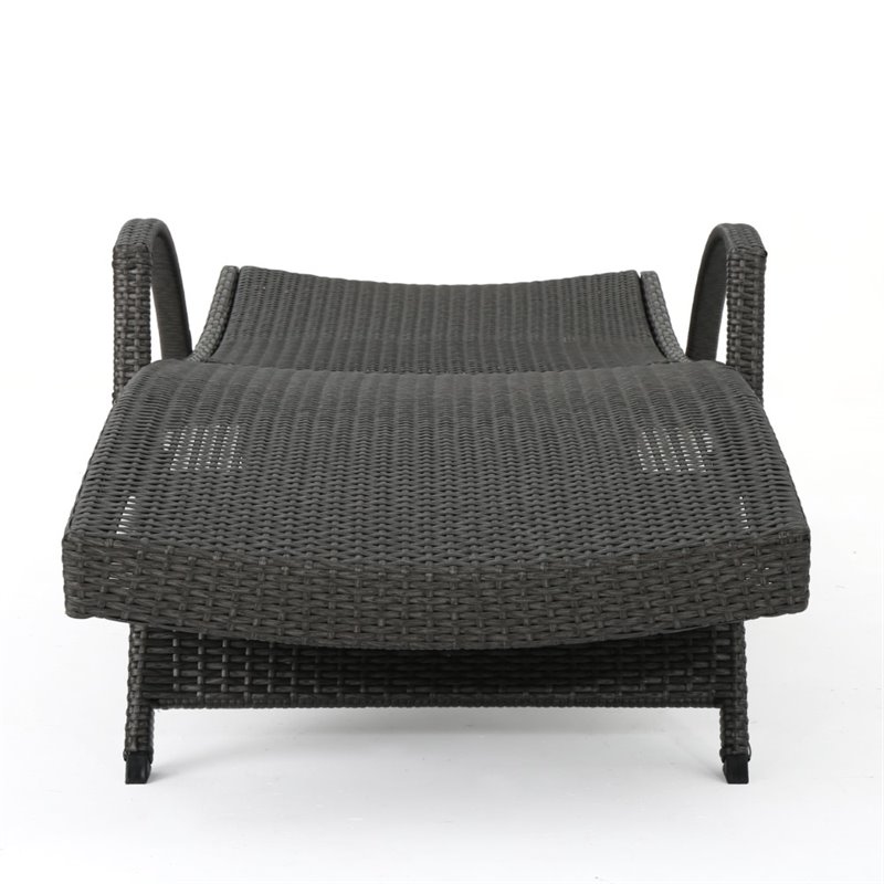 Afuera Living Outdoor Wicker Arm Chaise Lounge in Charcoal (Set of 2)