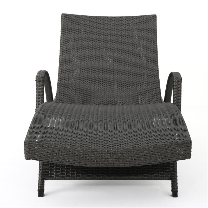 Afuera Living Outdoor Wicker Arm Chaise Lounge in Charcoal (Set of 2)