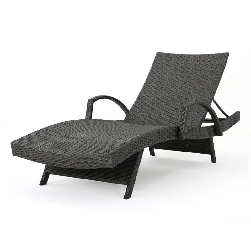 Afuera Living Outdoor Wicker Arm Chaise Lounge in Charcoal (Set of 2)