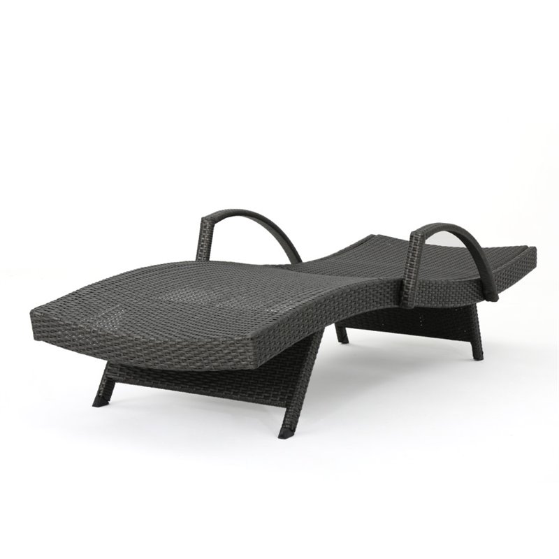 Afuera Living Outdoor Wicker Arm Chaise Lounge in Charcoal (Set of 2)