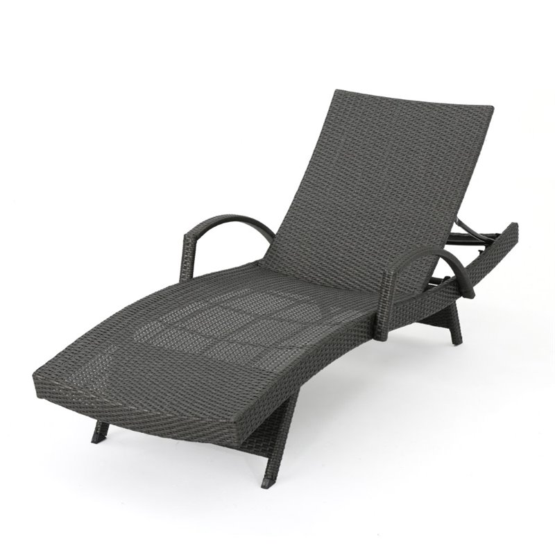 Afuera Living Outdoor Wicker Arm Chaise Lounge in Charcoal (Set of 2)