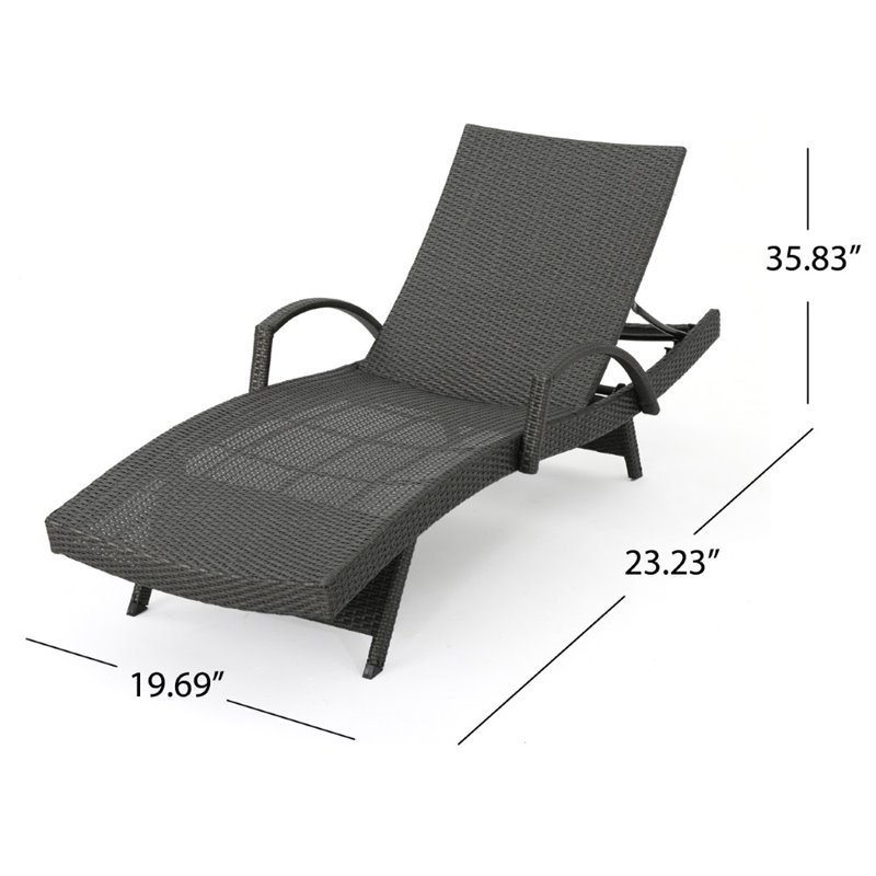 Afuera Living Outdoor Wicker Arm Chaise Lounge in Charcoal (Set of 2)