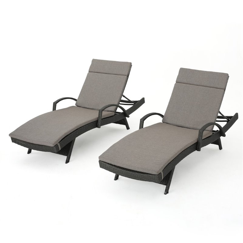 Afuera Living Outdoor Wicker Arm Chaise Lounge in Charcoal (Set of 2)