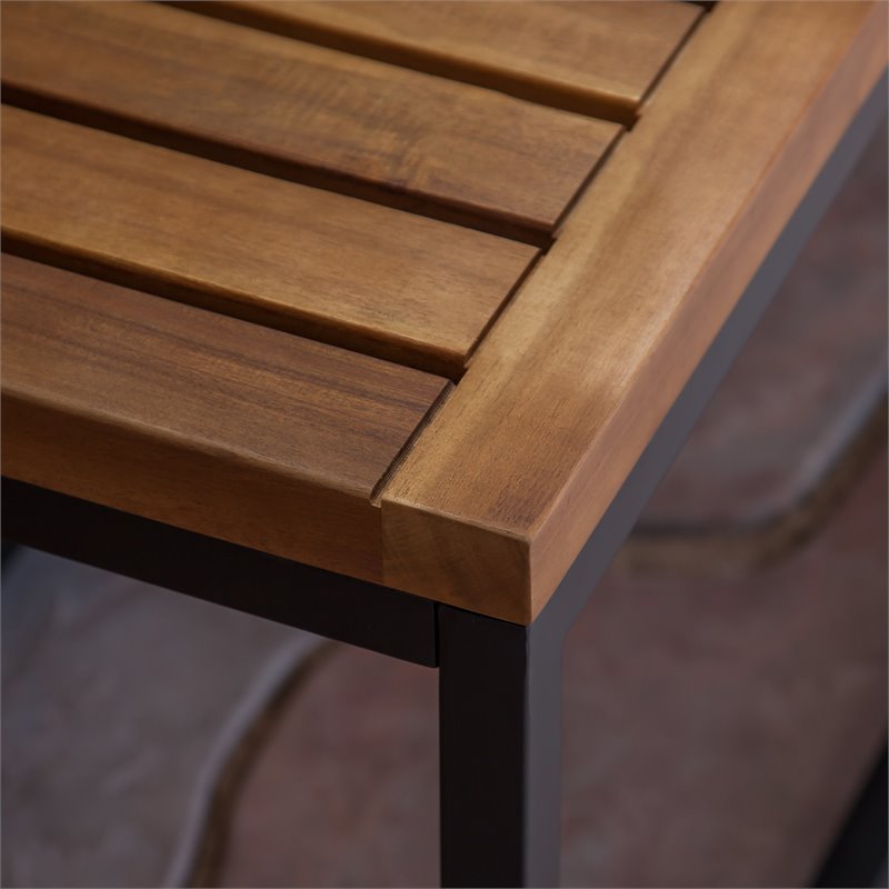 Afuera Living Outdoor Industrial Acacia Wood and Iron Bench Teak and Black
