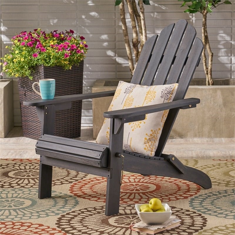 Afuera Living Outdoor Foldable Acacia Wood Adirondack Chair Dark Gray