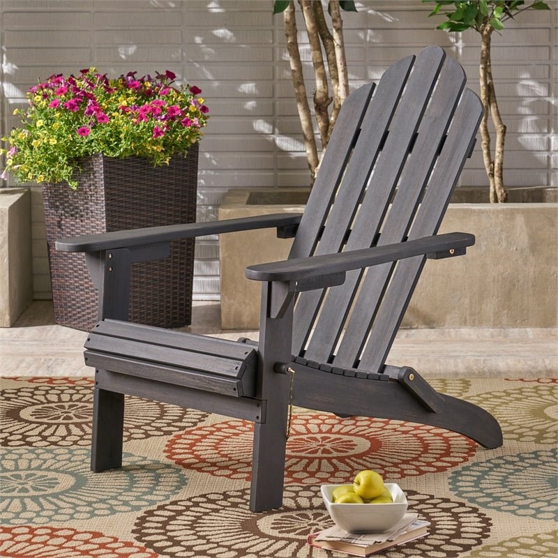 Afuera Living Outdoor Foldable Acacia Wood Adirondack Chair Dark Gray