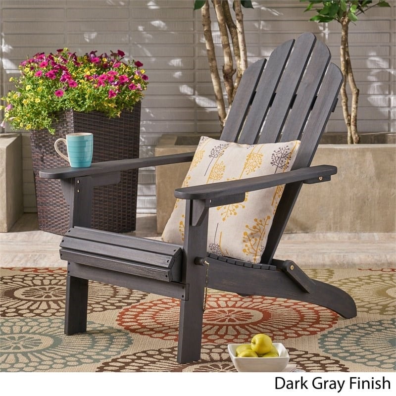 Afuera Living Outdoor Foldable Acacia Wood Adirondack Chair Dark Gray