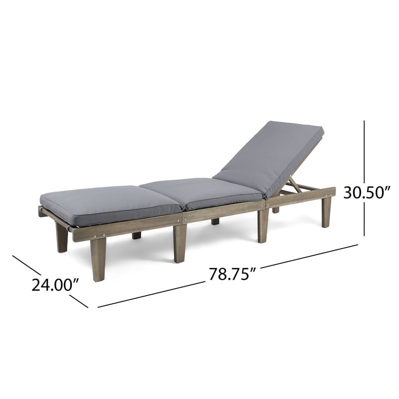 Afuera Living Outdoor Acacia Wood 3Pc Chaise Lounge Gray/Dark Gray Cushions