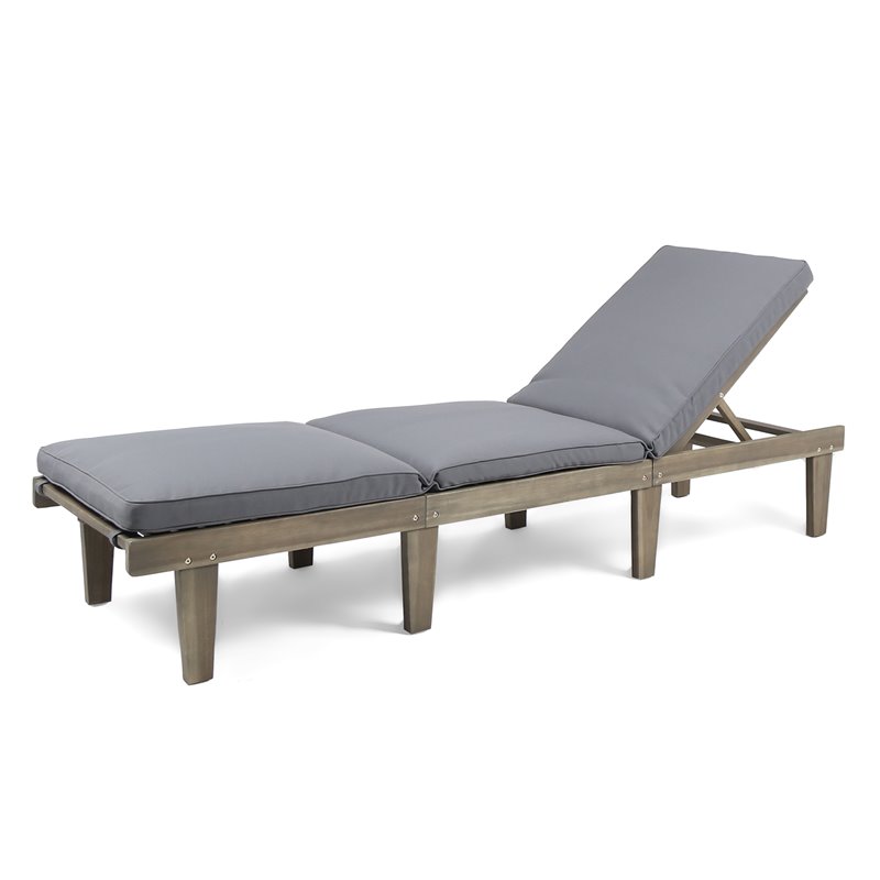 Afuera Living Outdoor Acacia Wood 3Pc Chaise Lounge Gray/Dark Gray Cushions