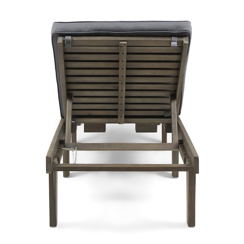 Afuera Living Outdoor Acacia Wood 3Pc Chaise Lounge Gray/Dark Gray Cushions
