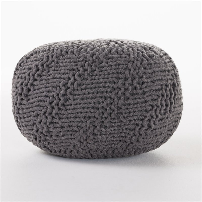 Afuera Living Handcrafted Modern Fabric Outdoor Weave Pouf in Dark Gray