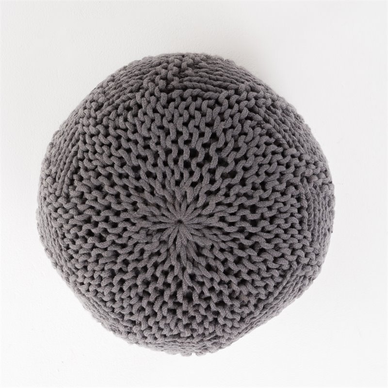 Afuera Living Handcrafted Modern Fabric Outdoor Weave Pouf in Dark Gray