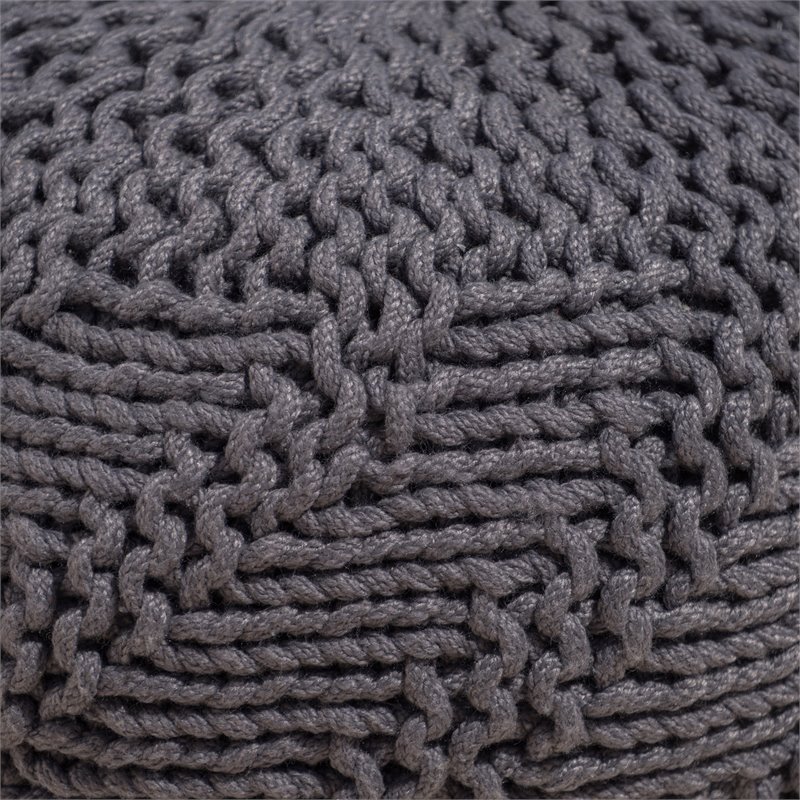 Afuera Living Handcrafted Modern Fabric Outdoor Weave Pouf in Dark Gray