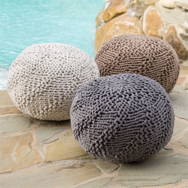 Afuera Living Handcrafted Modern Fabric Outdoor Weave Pouf in Dark Gray
