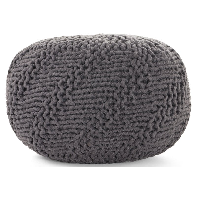 Afuera Living Handcrafted Modern Fabric Outdoor Weave Pouf in Dark Gray