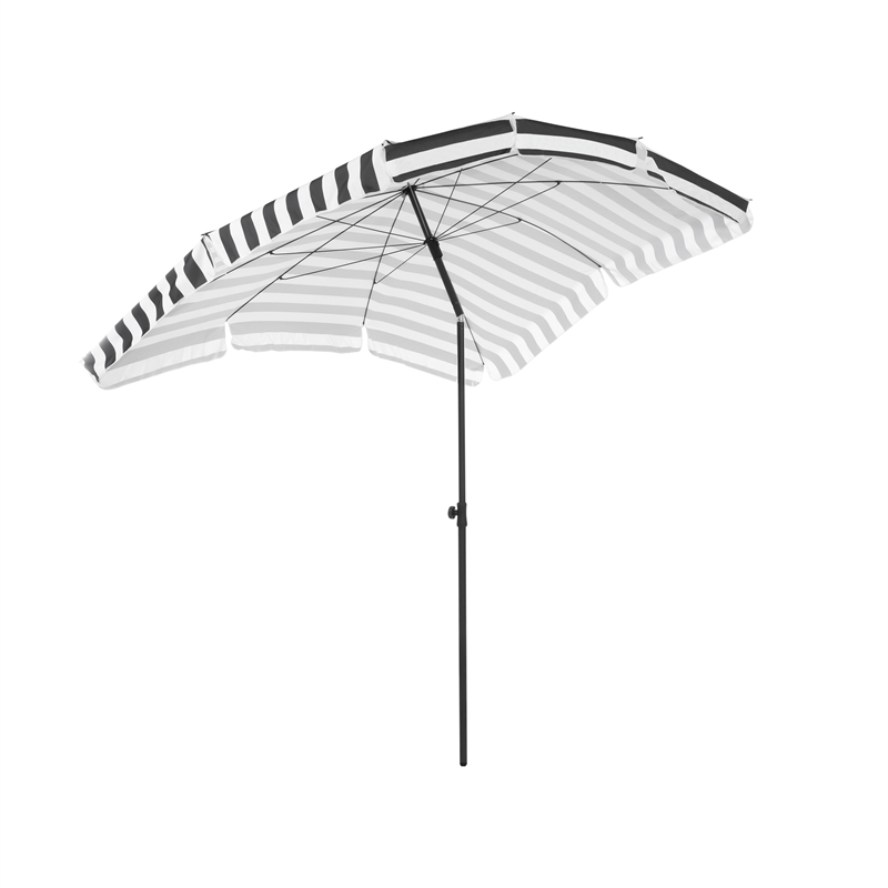 Afuera Living Sleek 7.5' Adjustable Steel Black and White Fabric Patio Umbrella