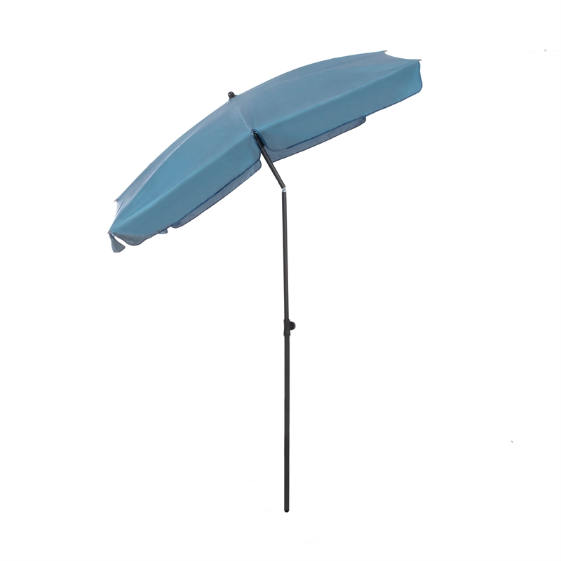 Afuera Living Sleek 7.5' Adjustable Stainless Steel Blue Fabric Patio Umbrella