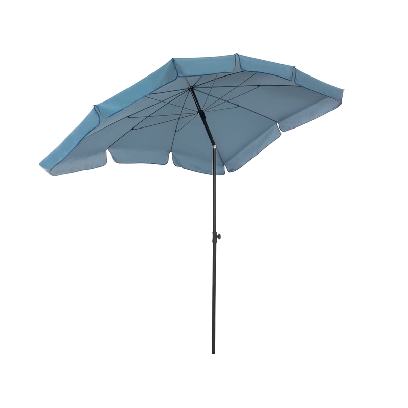 Afuera Living Sleek 7.5' Adjustable Stainless Steel Blue Fabric Patio Umbrella