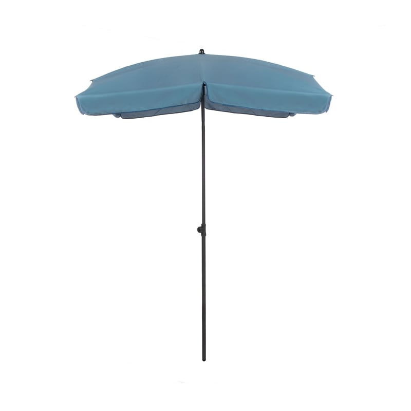 Afuera Living Sleek 7.5' Adjustable Stainless Steel Blue Fabric Patio Umbrella