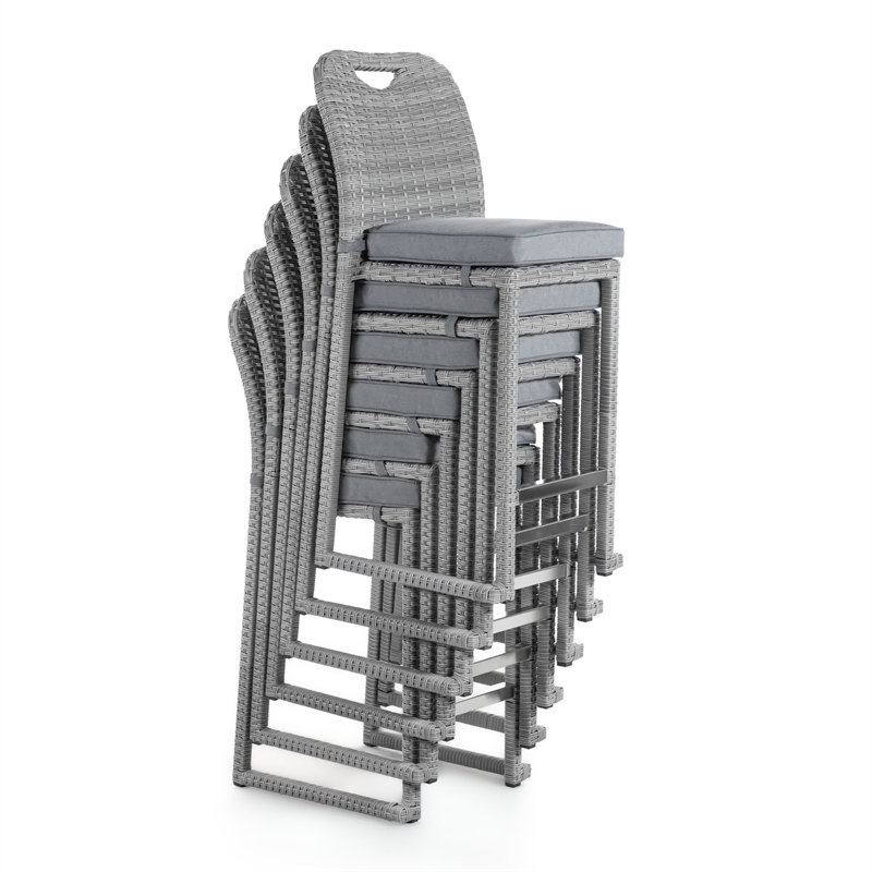 Afuera Living Stainless Steel Gray Outdoor Bar Height Dining Stools Set of 6