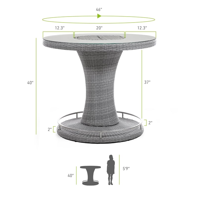 Afuera Living Outdoor Bar Height Glass Gray Dining Table with Ice Bucket