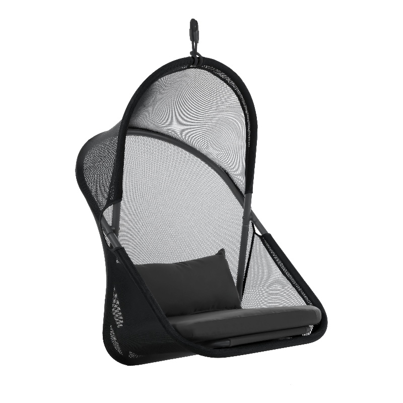 Afuera Living Crush Outdoor Foldable Mesh Egg Swing Chair in Black Fabric