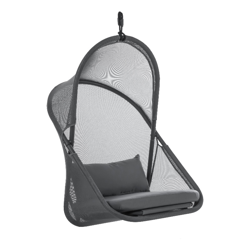 Afuera Living Crush Outdoor Foldable Mesh Egg Swing Chair in Dark Gray Fabric