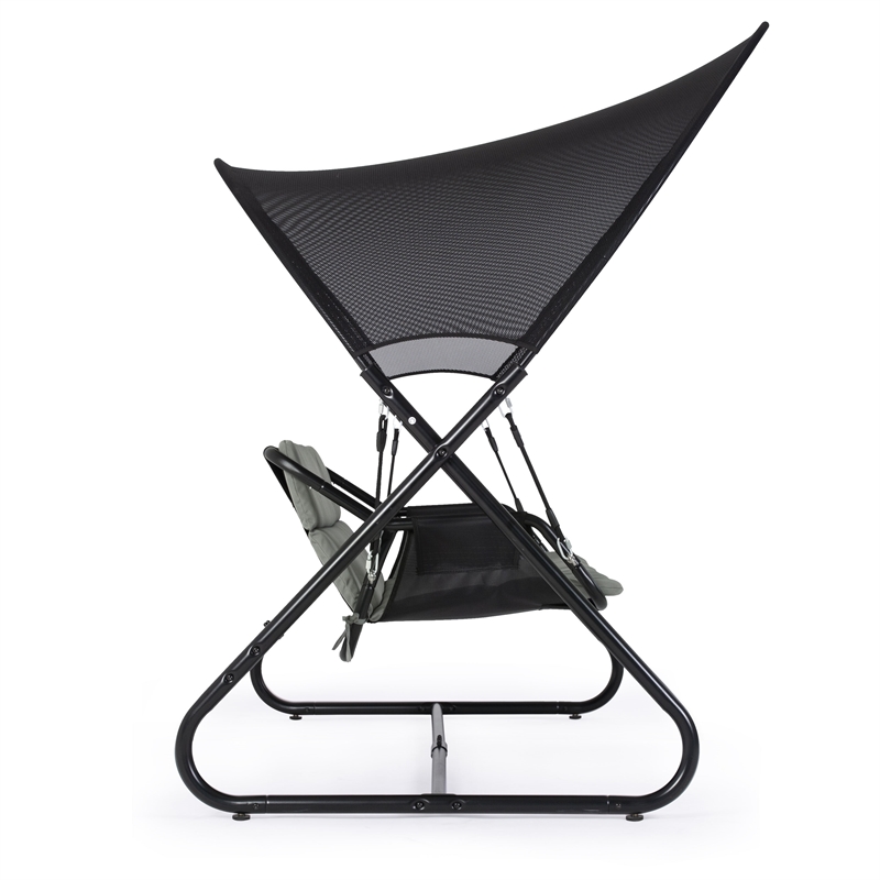 Afuera Living Outdoor Metal Swing with Canopy Sun Shade in Black