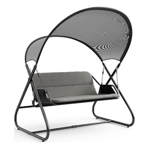 Afuera Living Outdoor Metal Swing with Canopy Sun Shade in Black