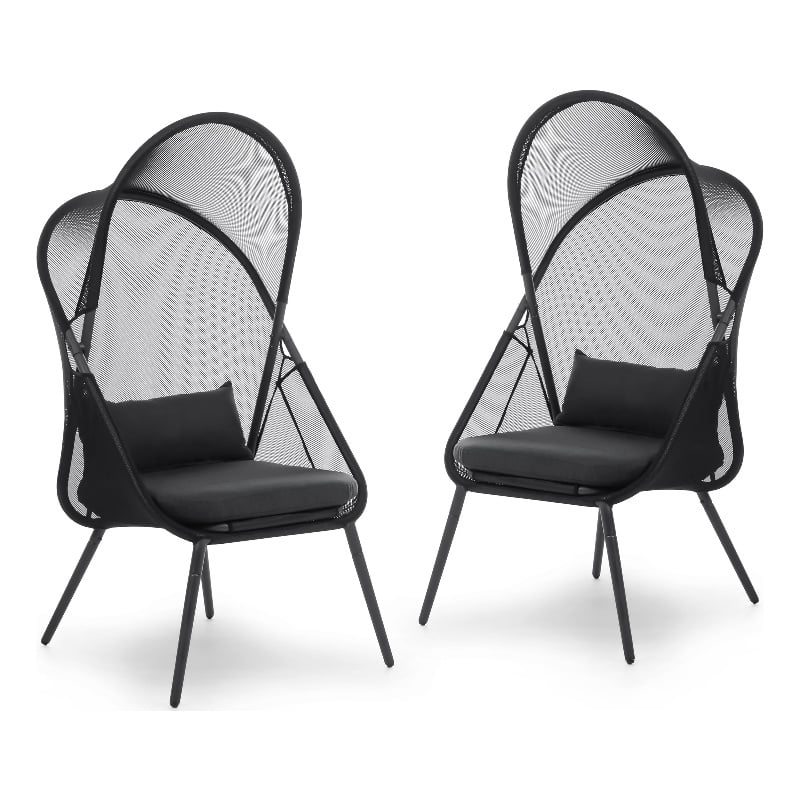 Afuera Living 2-Piece Black Outdoor Fabric Mesh Foldable Chair