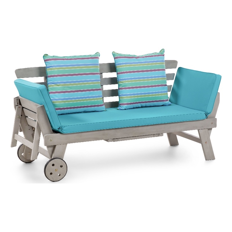 Afuera Living Expandable Outdoor Patio Daybed in Gray Acacia Wood