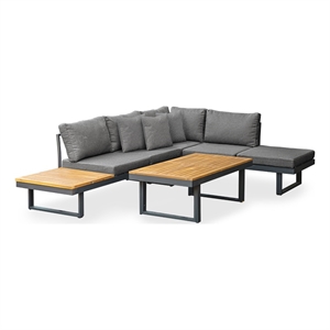 Afuera Living Modern Wood Modular Sectional Sofa in Natural/Gunmetal