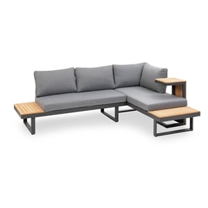 Afuera Living Modern Wood Modular Sectional Sofa in Gunmetal/Natural