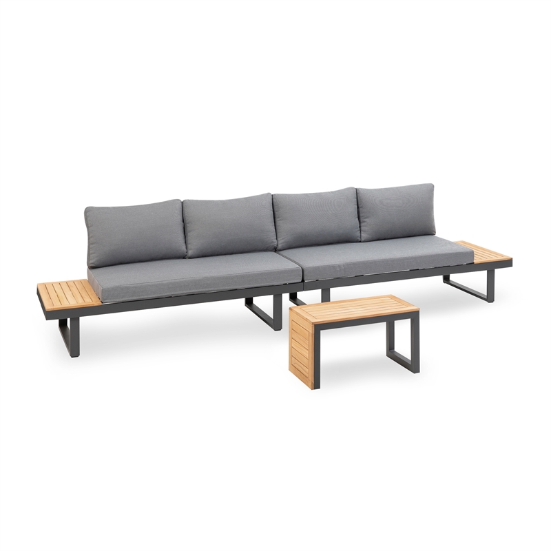 Afuera Living Modern Wood Modular Sectional Sofa in Gunmetal/Natural