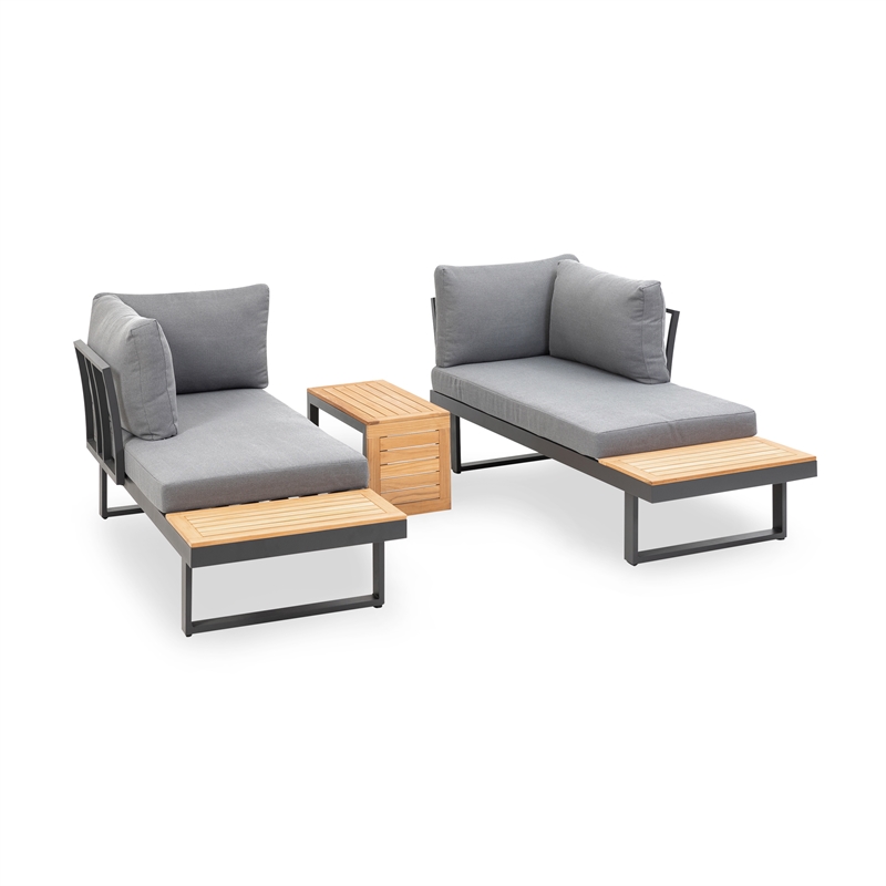 Afuera Living Modern Wood Modular Sectional Sofa in Gunmetal/Natural