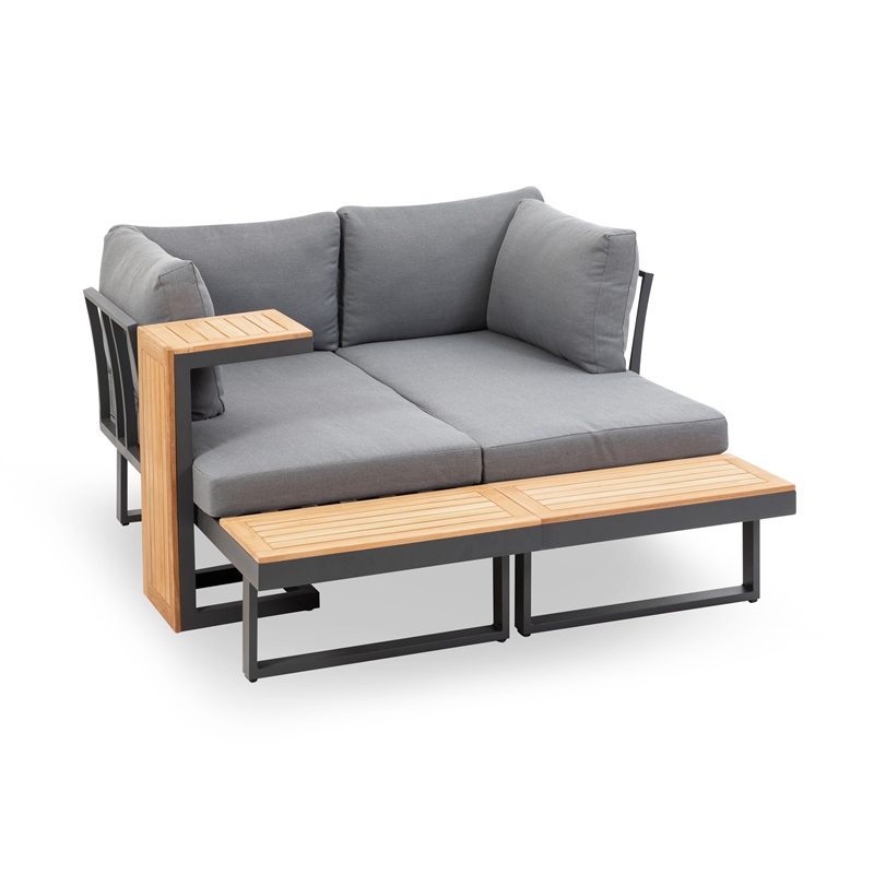 Afuera Living Modern Wood Modular Sectional Sofa in Gunmetal/Natural