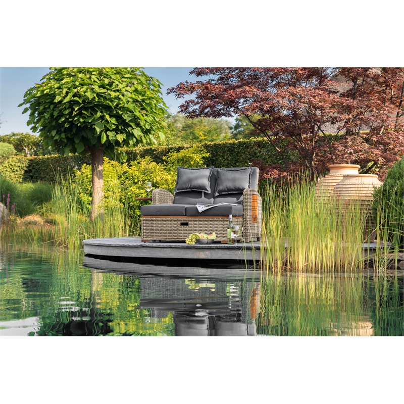 Afuera Living Solid Teak Wood Outdoor Daybed in Brown/Natural