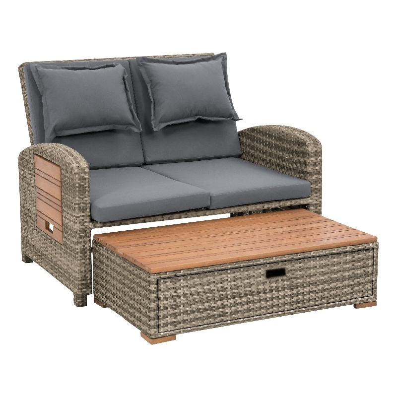 Afuera Living Solid Teak Wood Outdoor Daybed in Brown/Natural