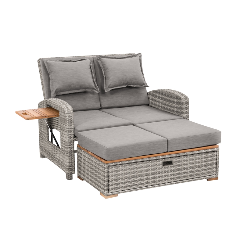 Afuera Living Modern Wood Outdoor Modular Daybed in Gray/Natural