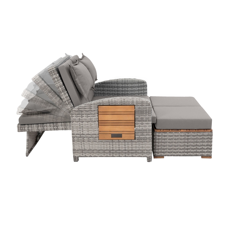 Afuera Living Modern Wood Outdoor Modular Daybed in Gray/Natural