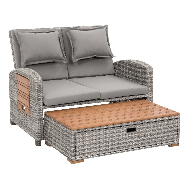 Afuera Living Modern Wood Outdoor Modular Daybed in Gray/Natural