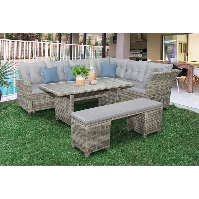 Afuera Living Transitional 6 Piece Aluminum Outdoor Dining Set in Gray
