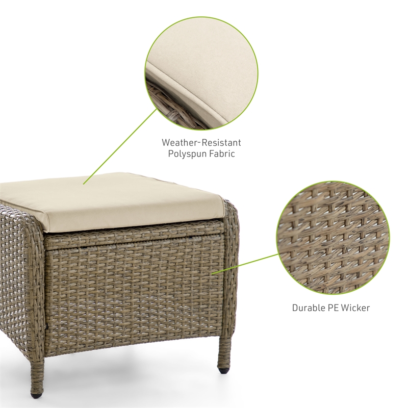 Afuera Living Outdoor Patio Aluminum Polyrattan Ottoman in Beige