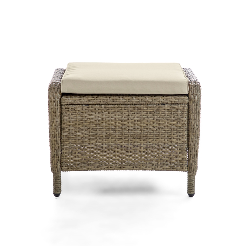 Afuera Living Outdoor Patio Aluminum Polyrattan Ottoman in Beige