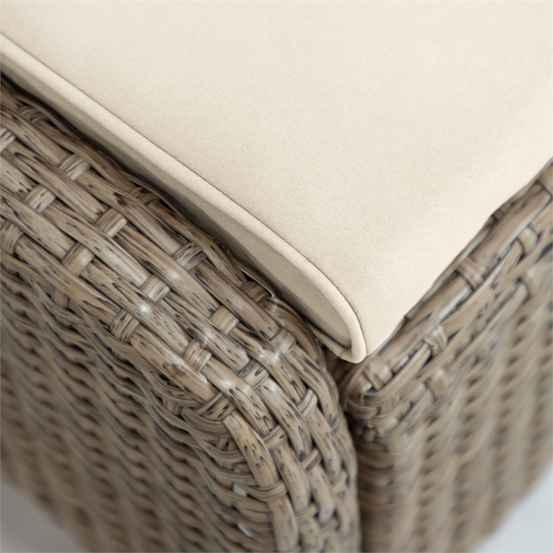 Afuera Living Outdoor Patio Aluminum Polyrattan Ottoman in Beige